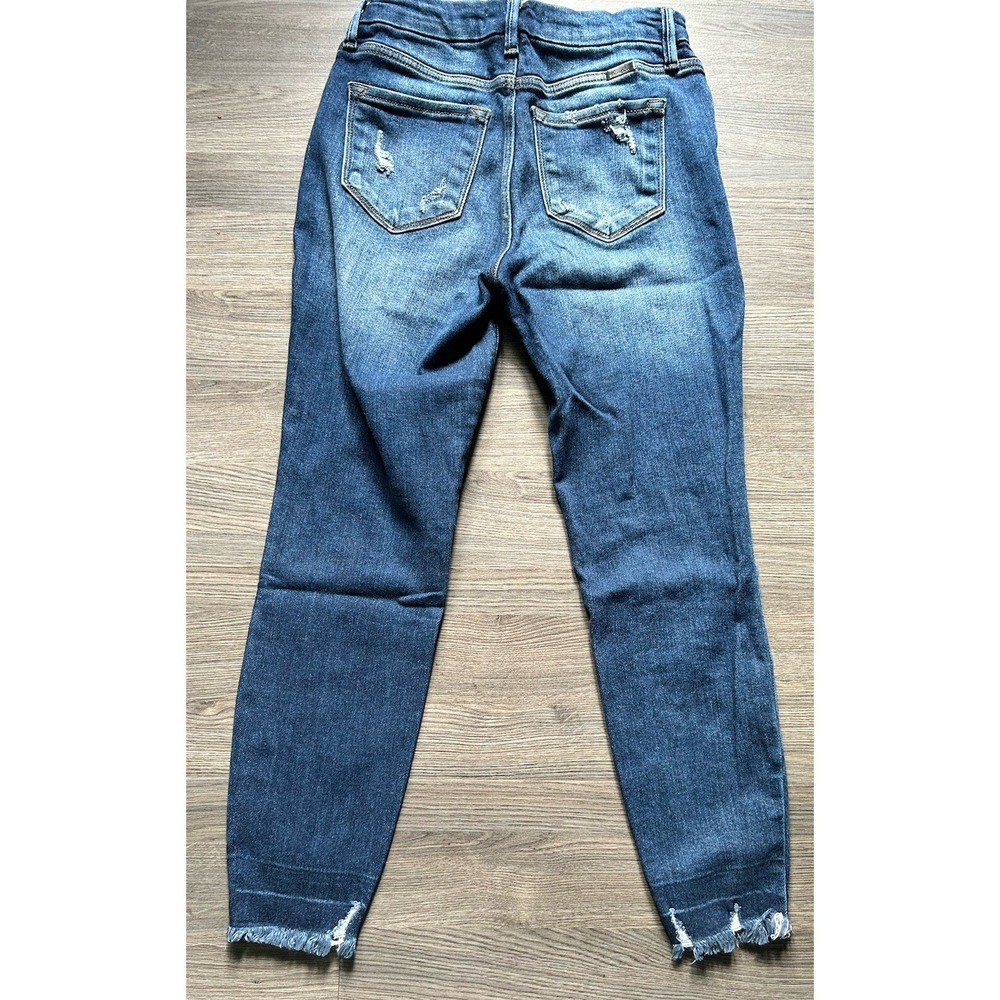Womens Kancan Stella Distressed Denim Blue Skinny Jeans Size 7/27 Raw Hem Dark - Picture 7 of 7
